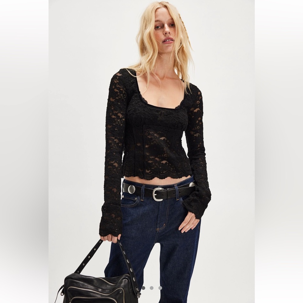 Free People Kira Lace Long Sleeve Top - Size L